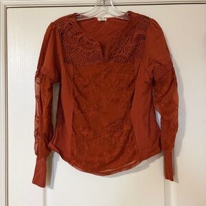 Elegant Rust Lace Women's Top
